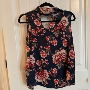 Floral Sleeveless Top - Navy and Pink